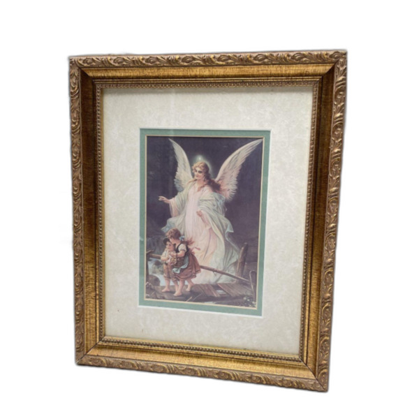 3 PC Gallery Graphics Gorgeous Gold Gilded Frames & Matted Guardian Angel Prints - Picture 5 of 7